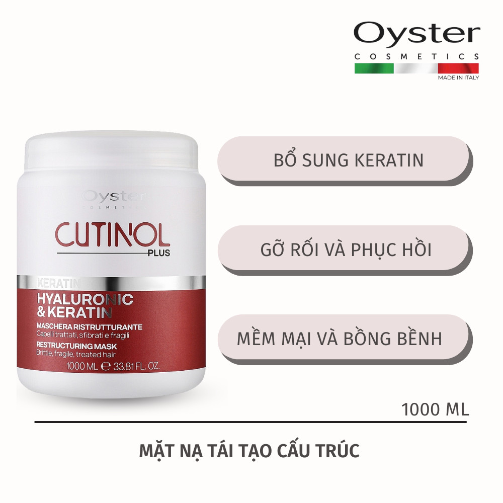 Kem Ủ Tóc OYSTER Cutinol Plus Hyaluronic & Keratin 1000ML Chính Hãng | Phục Hồi Cấu Trúc Tóc Hư Tổn