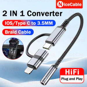 Cáp chuyển đổi tai nghe bện 2 TRONG 1 IOS / Loại C sang 3,5mm Bộ chuyển đổi âm thanh Cắm và chạy Hỗ trợ ios15-17