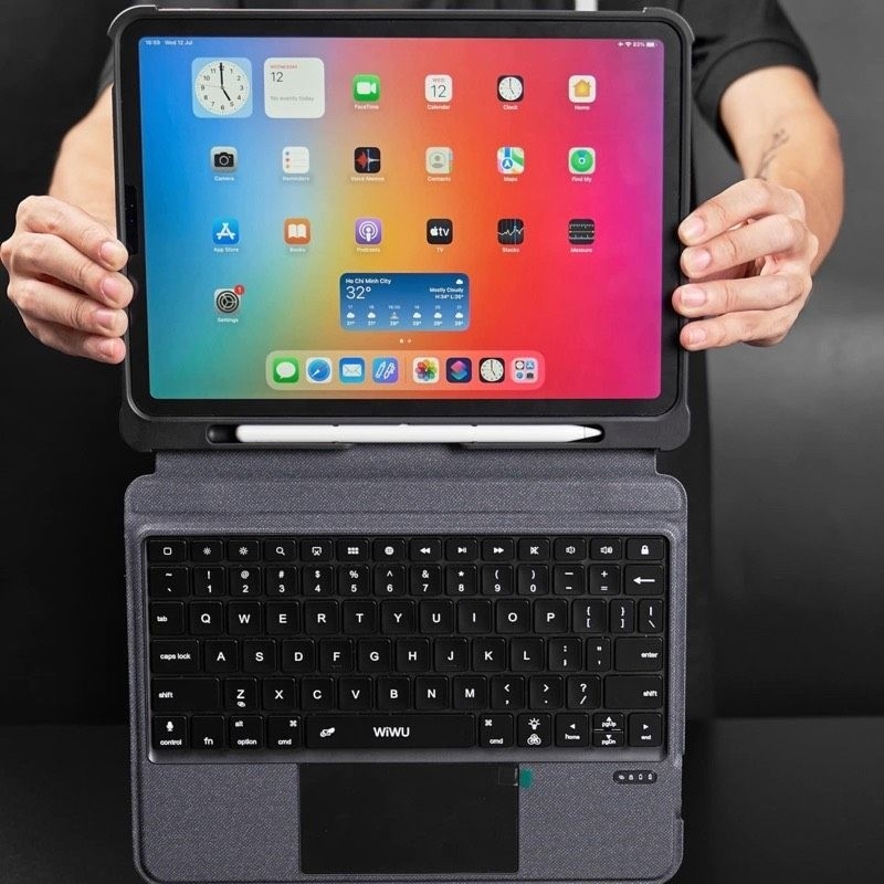 [Chính Hãng] Bao Da Bàn Phím WiWU Mag Touch Cho iPad Pro M4 / Air M2 M3 / Gen 10 - Có TrackPad, Đèn LED 7 Màu, Tách Rời