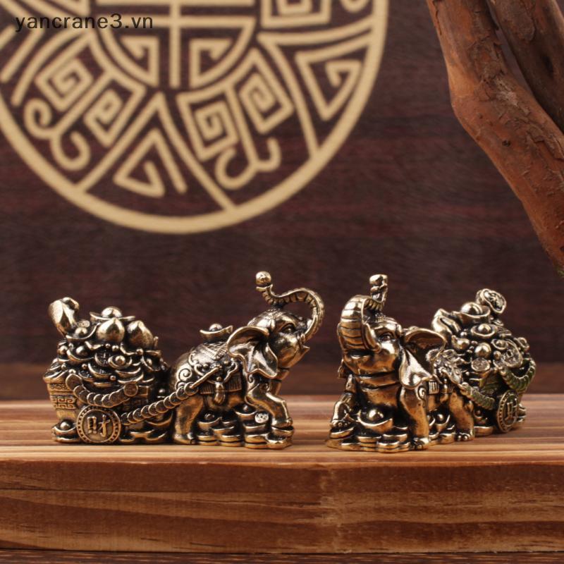 {YAN} Xe kéo voi bằng đồng thau có trang trí bát kho báu Trang trí phòng khách hiện đại cho không gian nghệ thuật {ya}