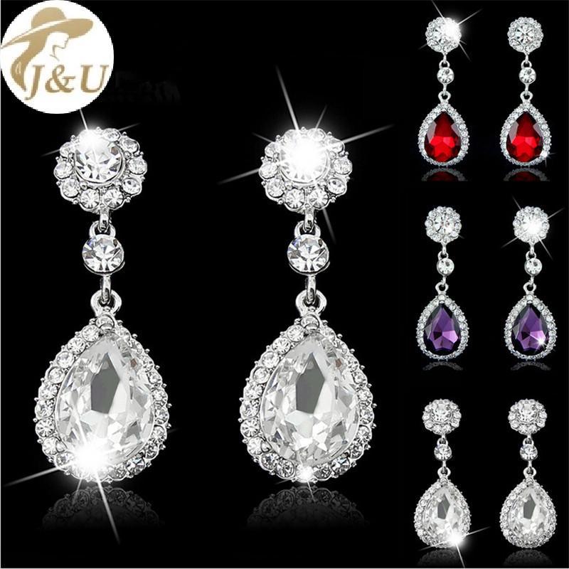 Bông tai charm cô dâu hình giọt nước với kim cương giả và pha lê - Việt Nam