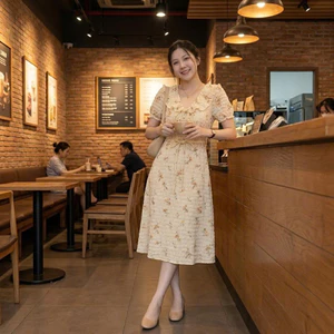 Váy hoa nhí dáng dài phối cổ bèo đi biển siêu xinh Linh Tây.Clothing - V001