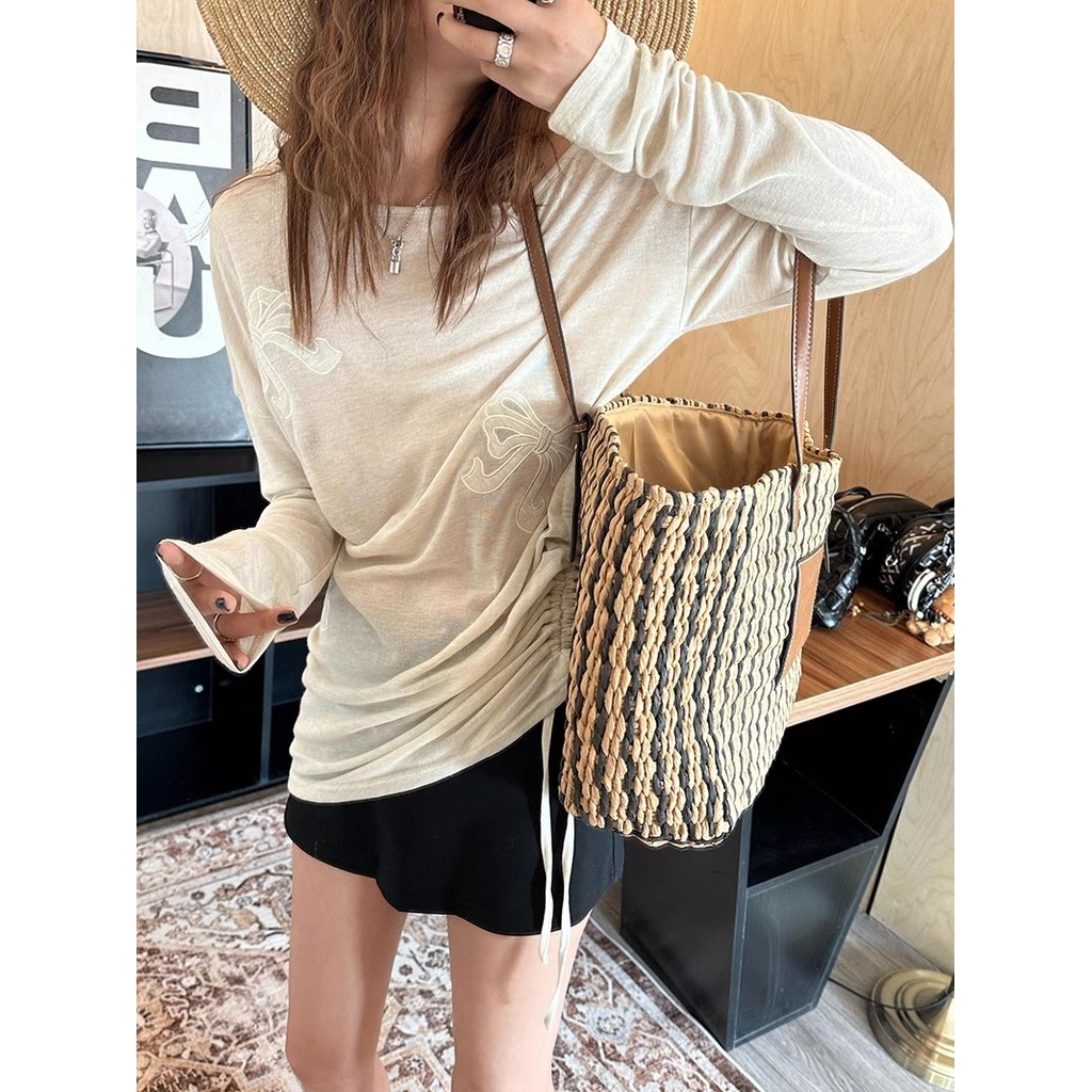 SUXI Áo thun dài tay đơn giản dành cho nữ, phù hợp mùa hè 260414