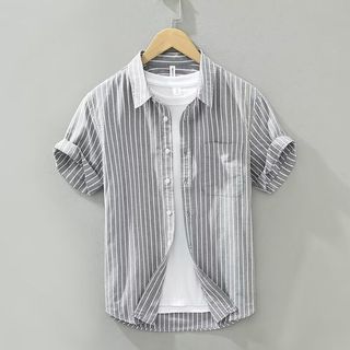 Áo sơ mi nam tay ngắn mỏng cao cấp, sọc ve rời