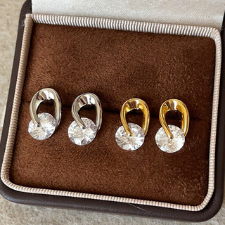 Bông tai zirconia kim cương xoay được, kim loại nhỏ gọn, thiết kế tinh tế phong cách Hàn Quốc thời trang