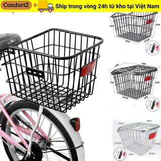 Giỏ xe đạp leo núi Comfortz bằng kim loại - dễ dàng lắp đặt, cố định bền, màu đen hoặc bạc, tiện lợi cho xe đạp gấp và trẻ em