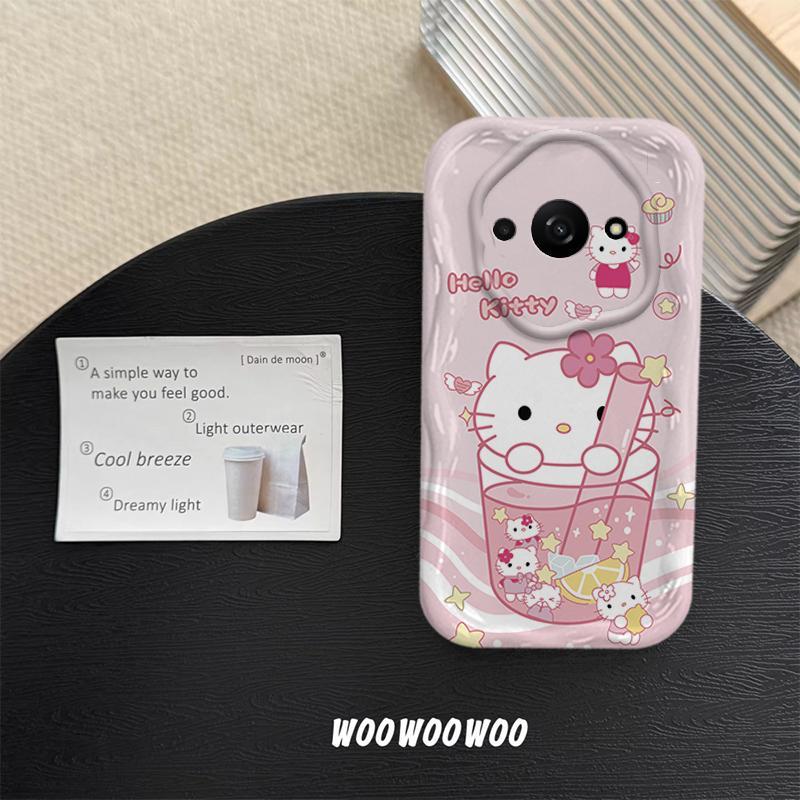 Vỏ Cho Redmi A3 Redmi A3X POCO C61 Vỏ Kem Hoạt Hình Cặp Đôi Mèo Mềm TPU 3D Sóng Silicon Vỏ Điện Thoại