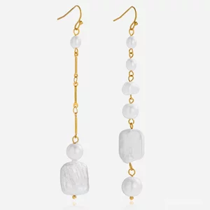 Bông tai thanh lịch bằng thép không gỉ vàng 18K và ngọc trai nước ngọt, phù hợp nhiều dịp