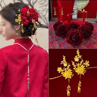 Kẹp Tóc Mô Phỏng Hoa Hồng Đỏ Cho Cô Dâu Style Hanfu
