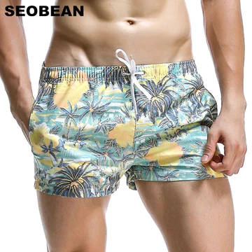 SEOBEAN Mùa Hè Nóng Quần Short Nam Ban Quần Short Lá Dừa Họa Tiết Biển Đi Biển Phong Cách Nam Quần Short Nam Nhanh Khô Quần Short Thân Cây