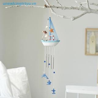 Unewtyu Đồ trang trí thuyền buồm gỗ phong cách Địa Trung Hải, chuông gió, thuyền nhỏ trang trí nhà