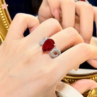 ❤ Ánh Sáng Ban Đầu Thiết Kế Sang Trọng Cảm Giác Lựu Pha Lê Đỏ Micro Kẻ Sọc Full Kim Cương Nhẫn Nữ Ruby Tính Khí Tất Cả-
