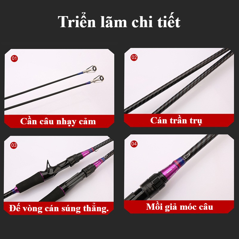 Cần Câu Lure Carbon Sói Đen Dài 1m6 1m8 Cho Máy Ngang Máy Đứng Siêu Nhạy Bền Phù Hợp Câu Biển Nước Ngọt