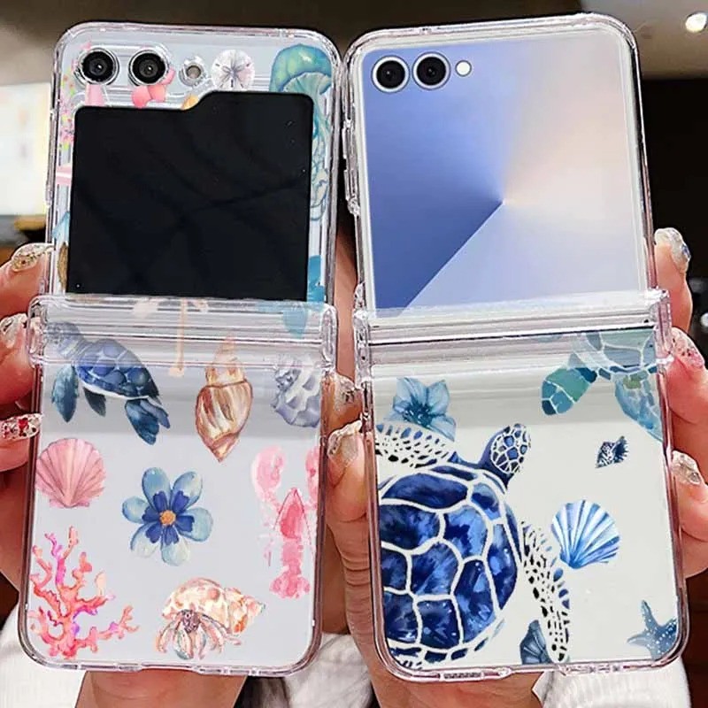 Ốp Điện Thoại Trong Suốt Họa Tiết Thạch Rùa Cho Samsung Galaxy Z Flip 7 Flip 7FE Flip 6 Flip 5 Flip 4 5G Full Bản Lề Gấp Cứng PC Cover
