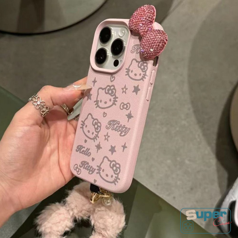 Ốp Lưng Tương Thích Cho IPhone 11 16 17 12 14 15 13 Pro Max 16 15 Plus XR Air 15 17 16 11 Pro Hoạt Hình Ngọt Ngào Dễ Thương Mèo Con Ngôi Sao 3D Kim Cương Giả Nơ Da Họa Tiết