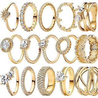 Nhẫn hình trái tim vuông S925 Gold Series - Phù hợp làm đồ trang sức DIY