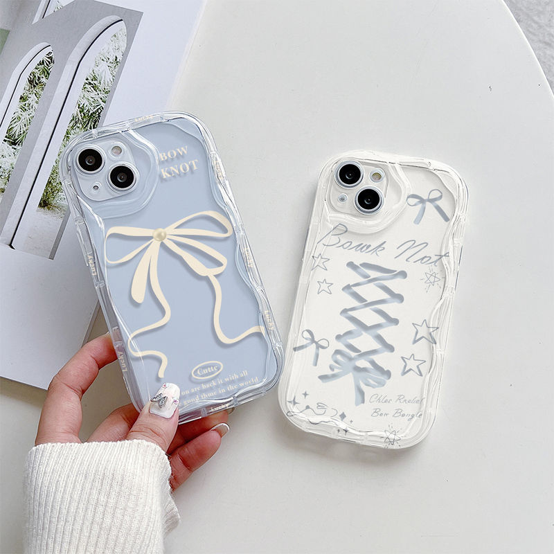 Ốp lưng trong suốt gợn sóng kem cho OPPO A3X A5i A96 A95 A93 A77S A76 A74 A60 A58 A57 A54 A53 A38 A33 A18 A17K A16K A15S A7 A5S A3S F11 Reno 5 Motif Yellow Bowknot DPCE342 & DPCE343