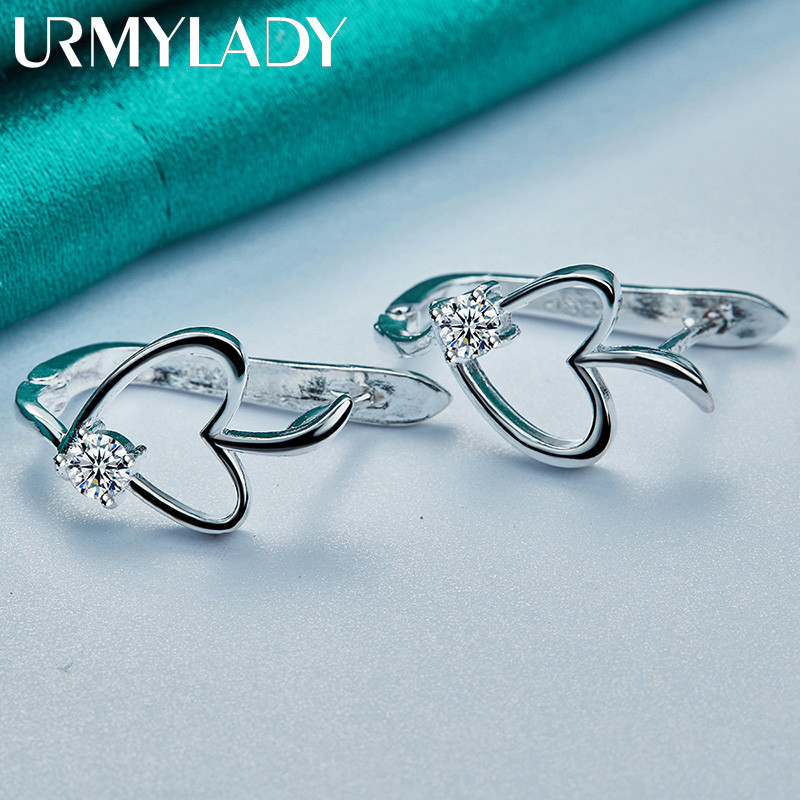 URMYLADY - Bông tai nữ bạc 925 với đá zircon hình trái tim tình yêu, thời trang quyến rũ
