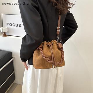 [Mới] Túi đeo vai đơn có dây rút màu trơn thời trang.