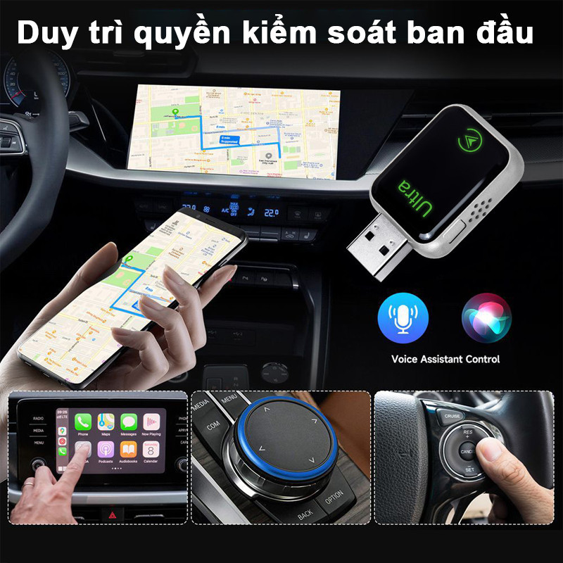 Bộ Chuyển Đổi Ô Tô 2in1 - Nâng Cấp Lên CarPlay & Android Auto Không Dây Từ Cổng Có Dây, Hỗ Trợ WiFi 5G & OTA