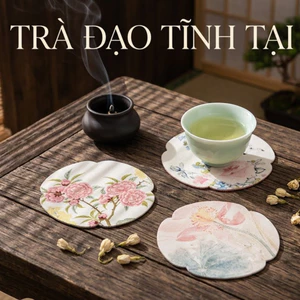 Lót Ly Vải Hoa Cỏ Phong Cách Trung Hoa Cách Nhiệt Chống Trượt Phụ Kiện Trà Đạo Cao Cấp Trang Trí Bàn Ăn Văn Phòng Quà Tặng Đẹp