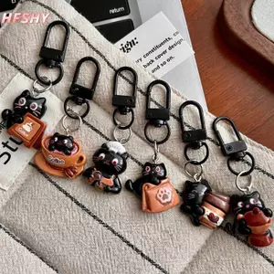 HFSHY Dễ Thương Bla Mèo Hoạt Hình Móc Khóa Cho Nữ Cà Phê Sô Cô La Ví Túi Mặt Dây Chuyền Cô Gái Đáng Yêu Bapa Phụ Kiện VN