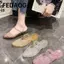 Dép mũi nhọn FEDAOG, Dép gót nhọn pha lê PVC, Giày mũi nhọn chống trượt trong suốt mùa hè