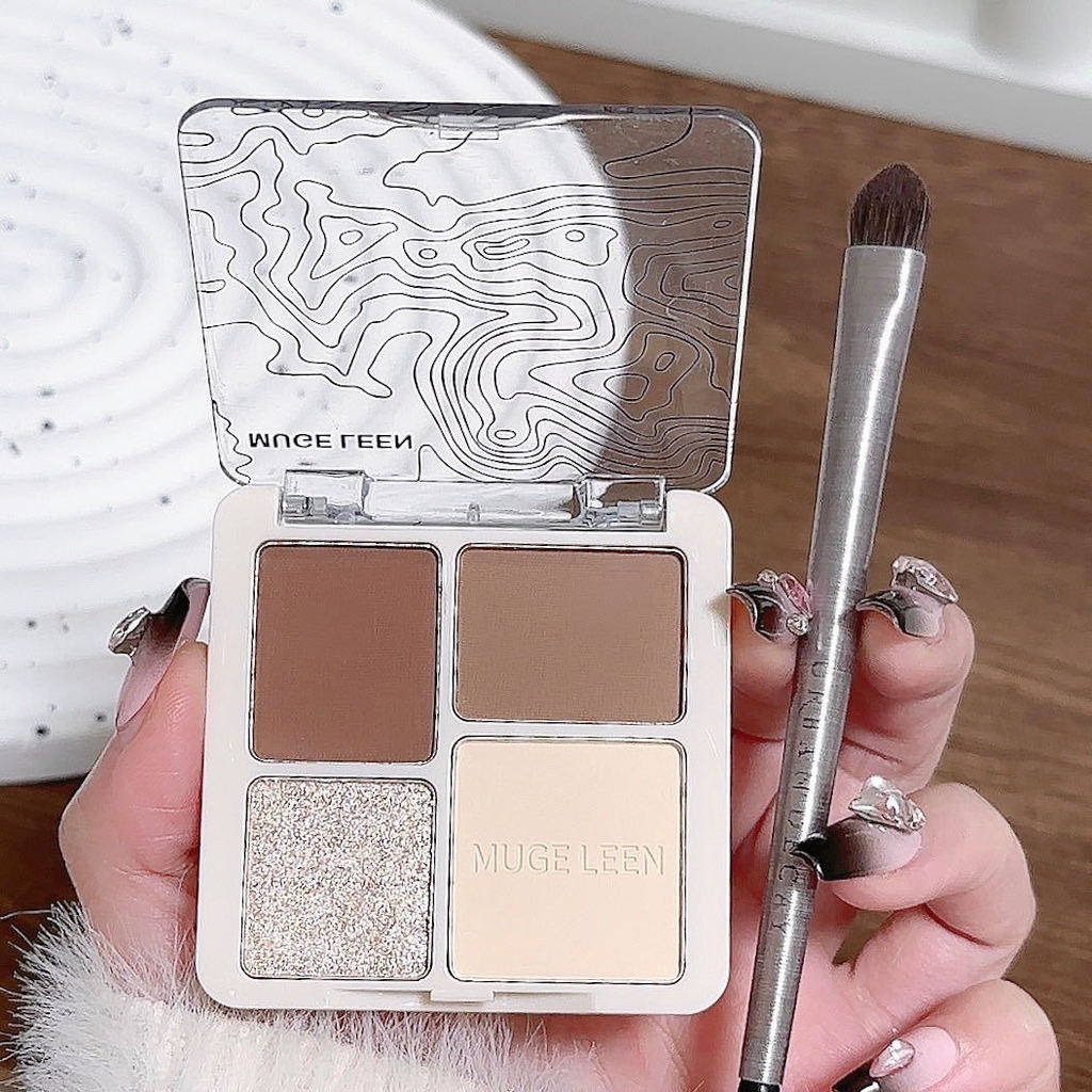 Palette Tạo Khối & Đánh Sáng 4 Màu MUGELEEN - Phấn Lì & Lấp Lánh, Đa Năng Cho Mọi Bước Trang Điểm