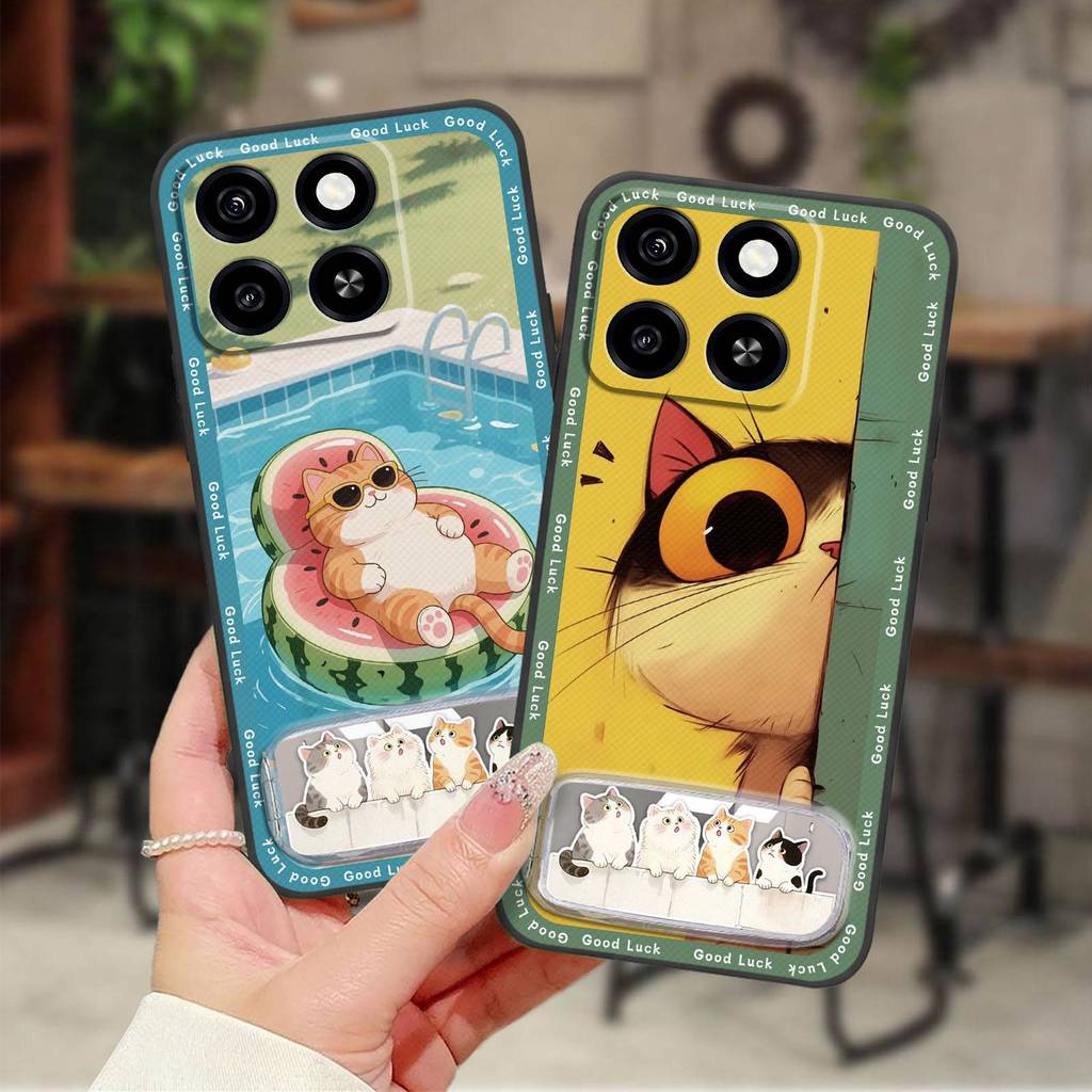 Ốp Điện Thoại Ốp lưng ZTE Blade A35 / A55 Bọc Toàn Bộ Ba Chiều 3D Chống Bụi Bẩn Thêu Sang Trọng Hoạt Hình Silicon Giá Đỡ Điện Thoại Vải Chống Thấm Nước Miếng Dán Gương