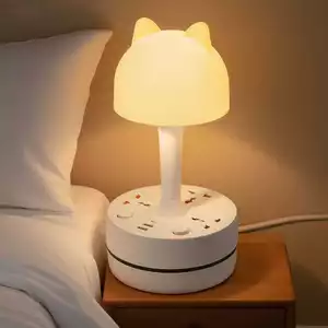 Đèn bàn bằng giọng nói sáng tạo Phòng ngủ Đèn đầu giường led Bảo vệ mắt Điều khiển từ xa Đèn ngủ có ổ cắm Đèn khí quyển đầy màu sắc RO1Y