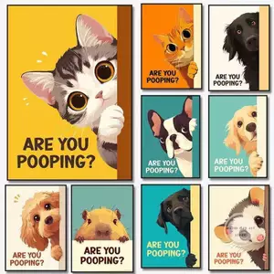 Are You Pooping Poster Ngộ nghĩnh CAT Phòng Tắm Vải Vệ Sinh Treo Tường Nghệ Thuật Không Khung Trang Trí Nhà Tranh