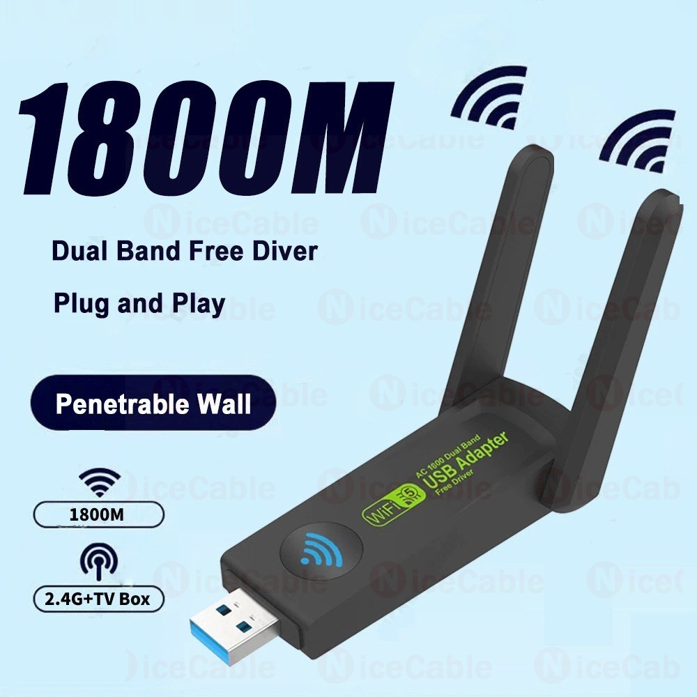 Card mạng không dây băng tần kép 2.4G + 5G 1800M USB3.0 Bộ chuyển đổi WiFi Trình điều khiển Bộ thu WiFi miễn phí Dongle cho PC Laptop
