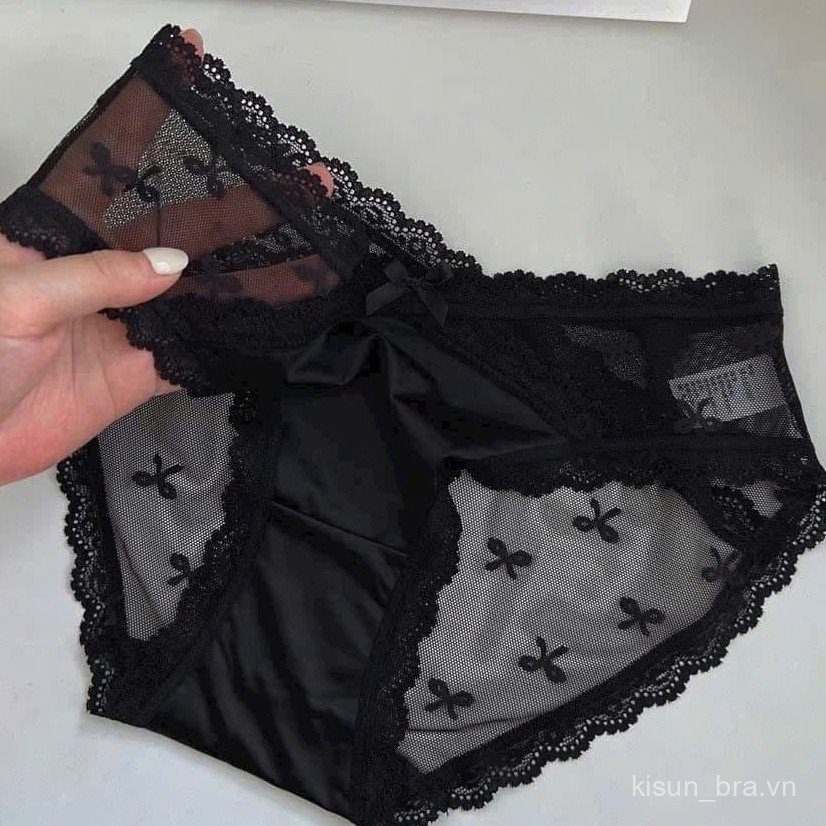 8 gói Quần lót lưới thêu nơ kiểu Pháp, Quần lót viền ren Satin, Quần lót nữ tính ngọt ngào