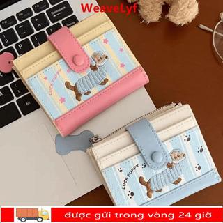 Ví đựng tiền xu WEAVELYF, Ví ngắn hình chó hoạt hình có dây kéo, Túi đựng thẻ in hình Dopamine màu PU Dachshund phong cách Hàn Quốc dành cho nữ Cô gái