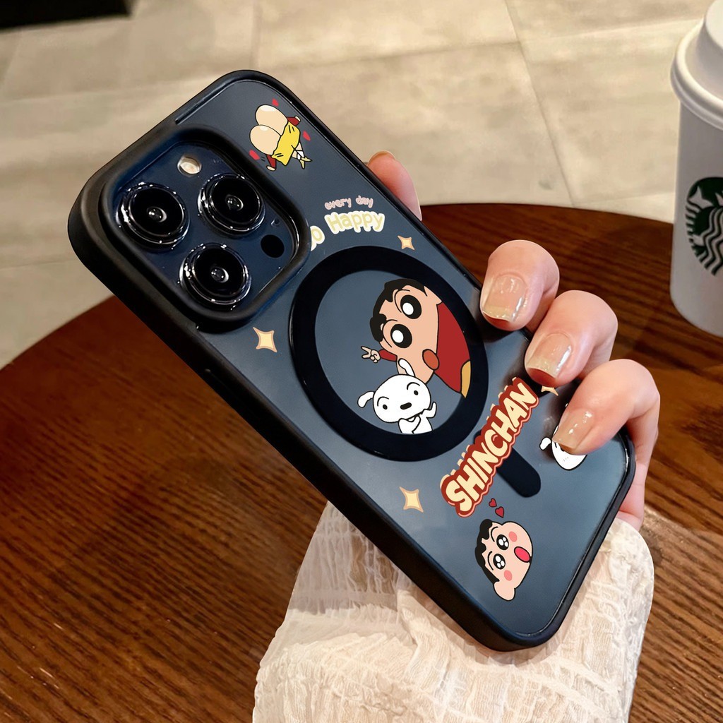 ốp lưng iphone Vỏ nam châm Crayon Shin-chan và Shiro Cho Iphone 17 11 12 13 14 15 Iphone 16 7 xs xr Pro Max Plus