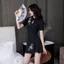 Áo bảo hộ lao động tắm chân phong cách Trung Quốc Sườn xám hai mảnh Massage sức khỏe màu đen mát xa Váy trị liệu chân cho nữ