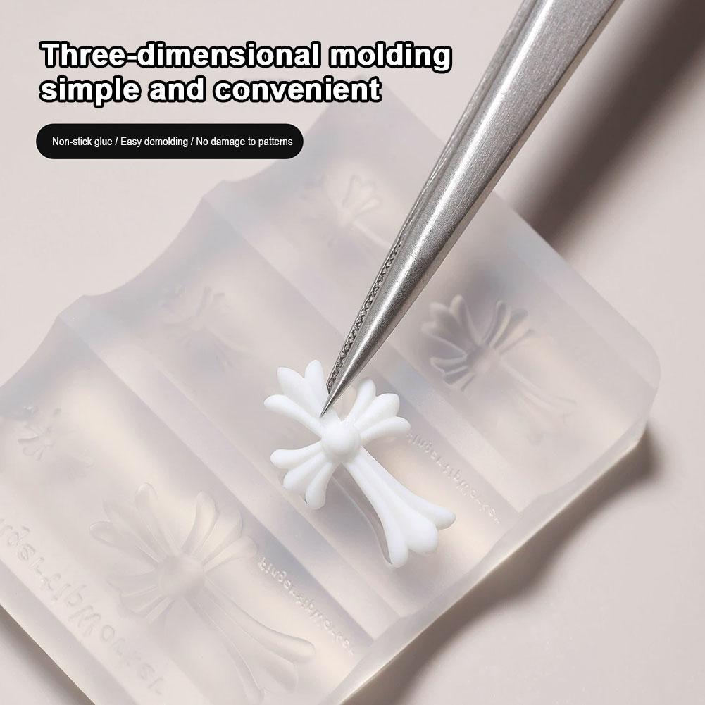 DIY Nail Art Khuôn Silicon Chữ Thập Và Nơ Nhựa Đúc Bộ 3D Trang Trí Móng Tay Epoxy Thủ Công Dụng Cụ Y9J9