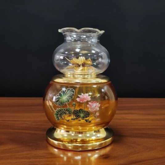 Đèn Dầu Lưu Ly Bông Sen Thờ Cúng - Đèn Dầu Cúng Phật, Gia Tiên, Thần Tài Tiết Kiệm Dầu - Đèn Trang Trí Ban Thờ Đẹp
