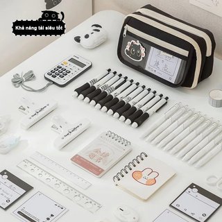 Hộp bút mèo đen – Vải Oxford chống nước, phong cách Ins – Nhiều ngăn, chứa rộng rãi – Ngăn trước trong suốt