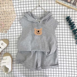 Trẻ em Áo Hoodie in hình không tay Bộ quần short thoáng khí mùa hè Trang phục hàng ngày hai mảnh