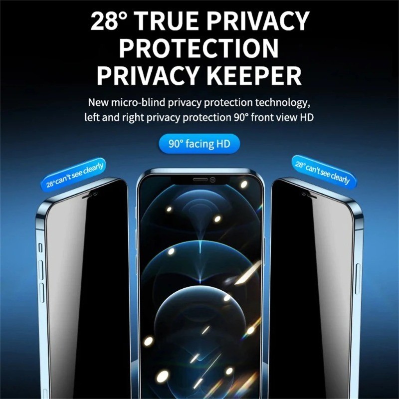 Kính cường lực chống nhìn trộm hộp dán không bụi cho iPhone 17 ProMax 17 Air 16 ProMax 15 Plus 14 13 12 11 Pro Max XsXXr