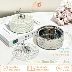 Đồ Decor Gốm Sứ Hình Thỏ – Hộp Đựng Có Nắp Đậy Cao Cấp, Đa Năng Trang Trí & Lưu Trữ, Quà Tặng Tinh Tế Sang Trọng