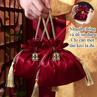 Túi Rút Hộp Kẹo Cưới 16×17cm  Thời Trang Tua Rua Sáng Tạo Phong Cách Trung Hoa Bộ 10 Cái