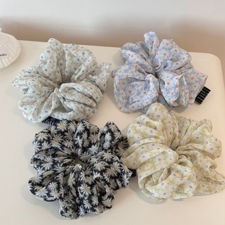 Hululu Scrunchy Tóc Nữ Màu Trắng Xanh Hoa Cúc - Cao Su Co Giãn Bền, An Toàn Cho Tóc