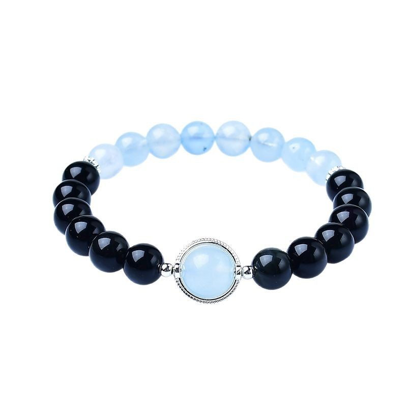 Vòng tay xếp chồng lên nhau obsidian và aquamarine tự nhiên