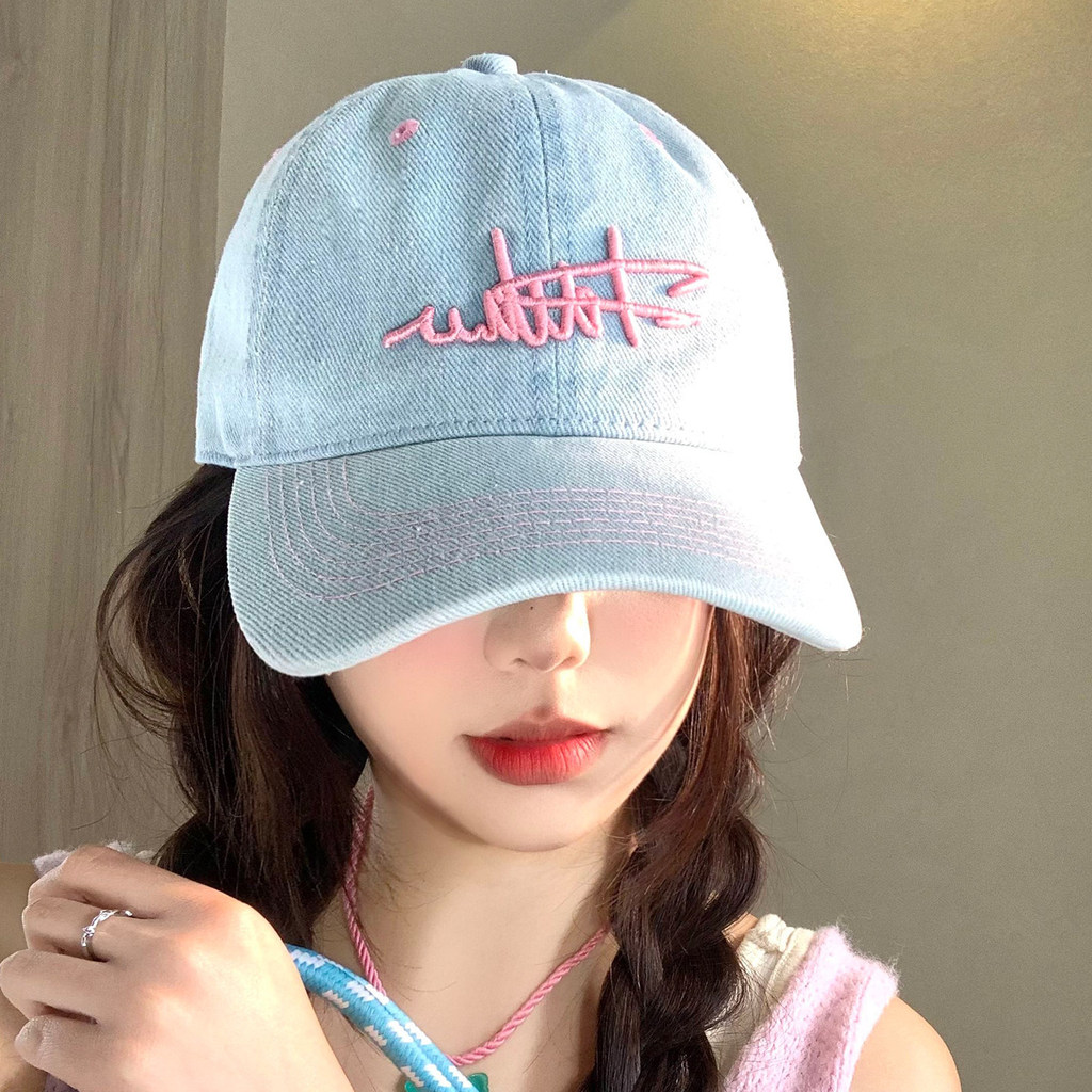 Mũ Bóng Chày Denim Nữ Thêu Rửa, Phong Cách Retro, Rộng Vành Giúp Mặt Nhỏ Hơn