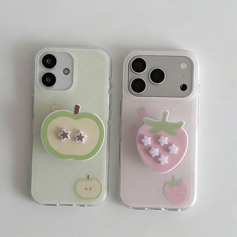 Ins Dễ Thương Màu Hồng Mềm Mại Dâu Apple Stand Apple 17 / 16 / 15 Ốp Điện Thoại 14 / 13 Girl 12 Fresh 11