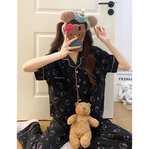 Bộ Đồ Ngủ Nữ Quần Short Tay Ngắn Phiên Bản Hàn Quốc Cardigan Plus Size Phiên Bản Hàn Quốc Phong Cách Nhật Bản Loungewear Bộ Đồ Hai Mảnh