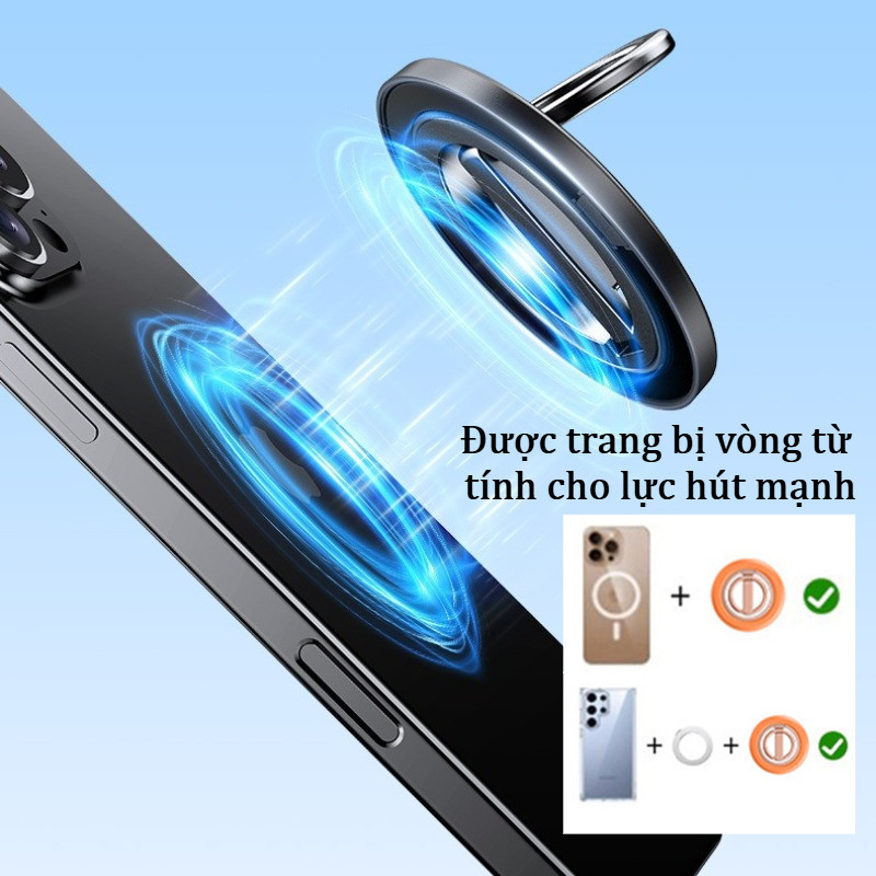 Giá đỡ Nhẫn điện Thoại Từ Tính Hai Mặt,hợp Kim Nhôm, 360° Xoay, Hút Chân Không