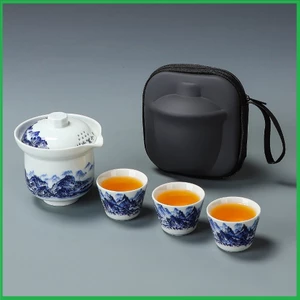 Bộ Ấm Chén Pha Trà Bằng Sứ Kèm Túi Du Lịch